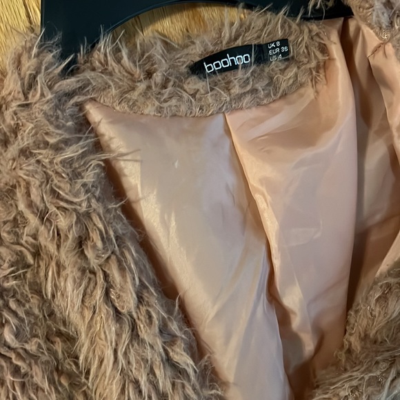 Dusty rose boohoo fluffy fuzzy pink faded long jacket silky lining size 4 fall - Picture 3 of 6